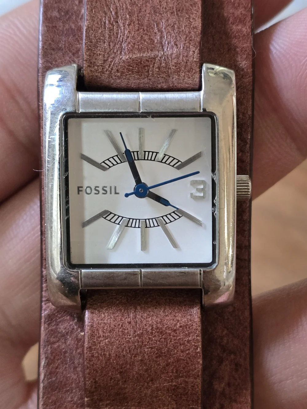 Fossil Women's Brown Studded Leather Cuff Watch